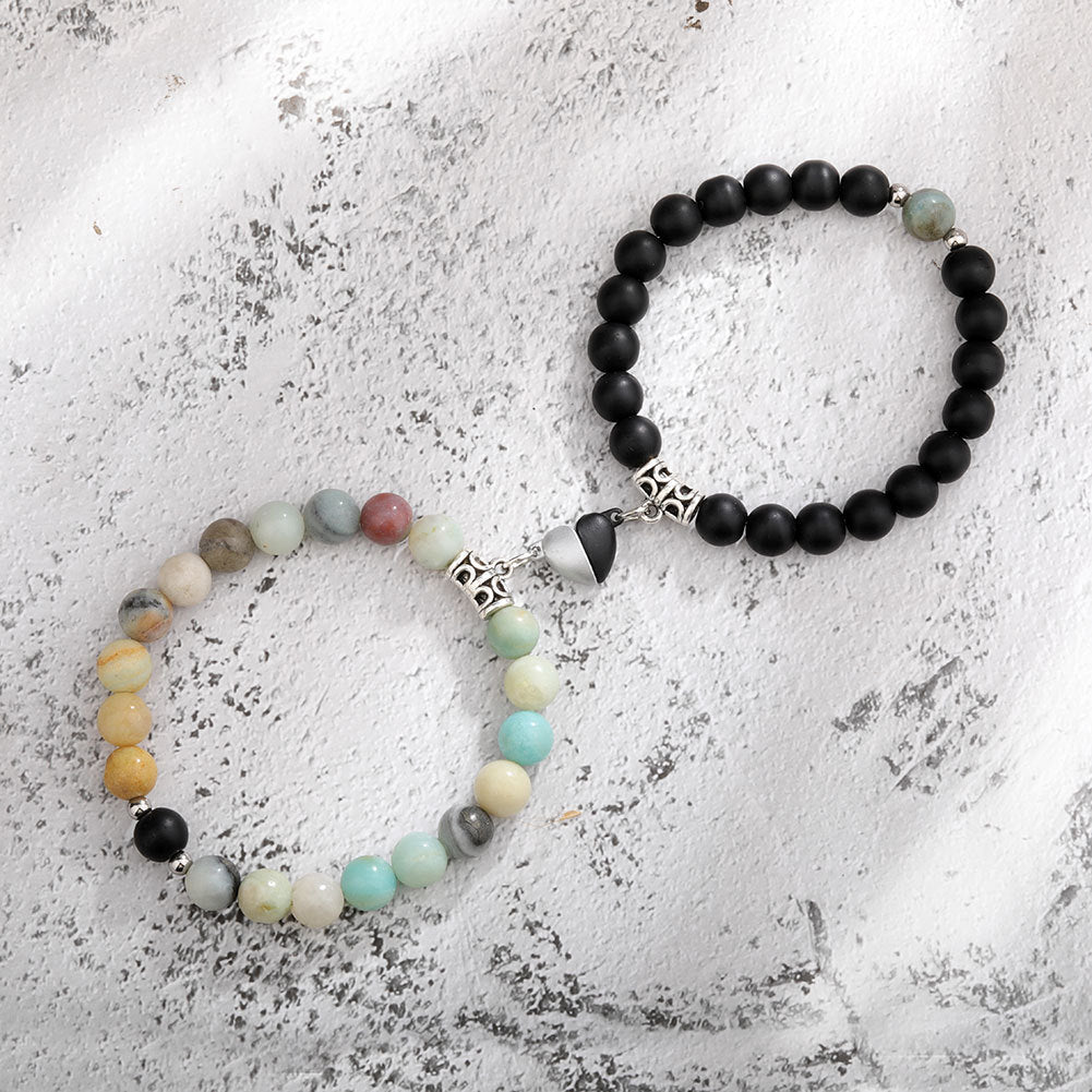 Pair Of Magnetic Coupling Bracelets - Natural Stones Induce Vibration for friends and lovers