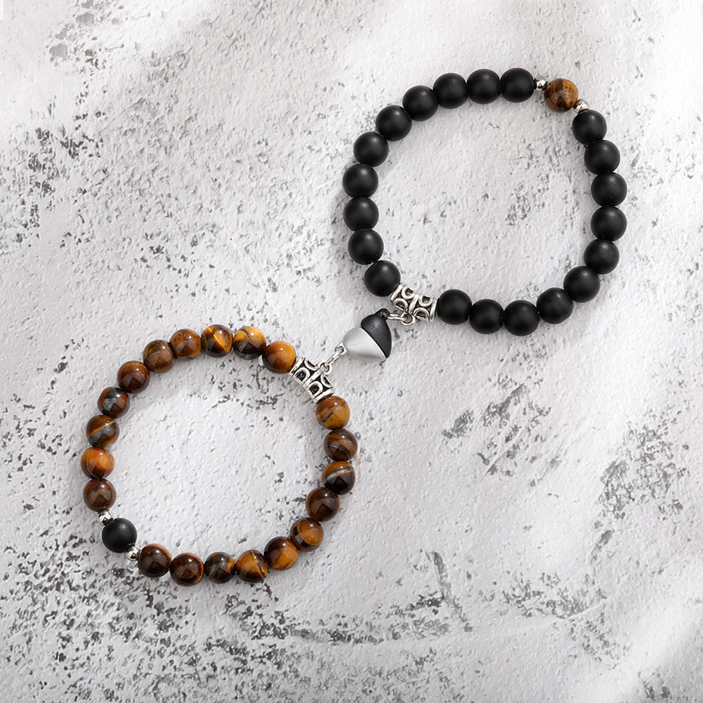 Pair Of Magnetic Coupling Bracelets - Natural Stones Induce Vibration for friends and lovers