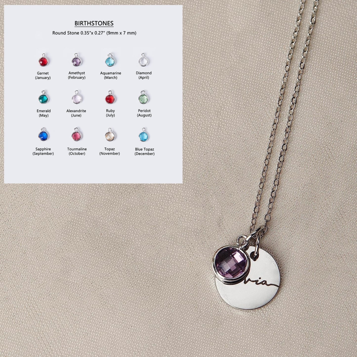 Personalized Birthstone Pendants Name Engraving Necklace - Stackable Jewelry Gift For Girlfriend, Mom, Wife, Daughter, Friend