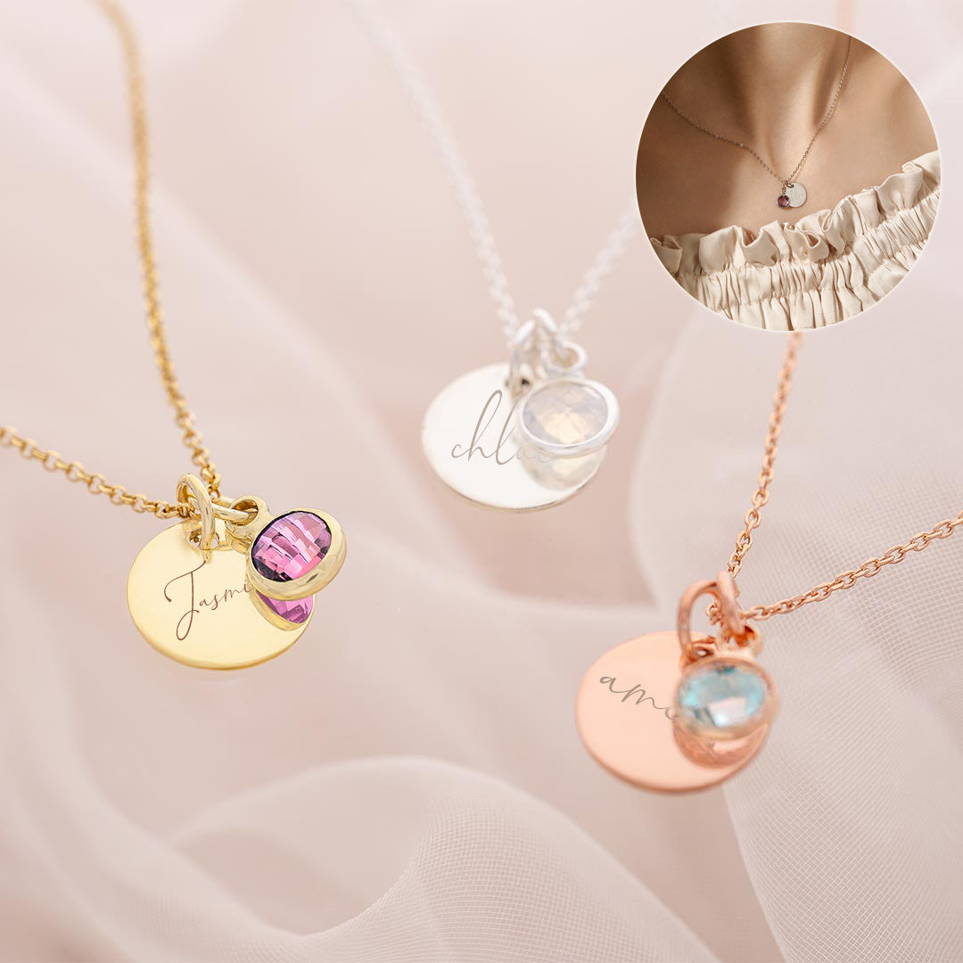 Personalized Birthstone Pendants Name Engraving Necklace - Stackable Jewelry Gift For Girlfriend, Mom, Wife, Daughter, Friend