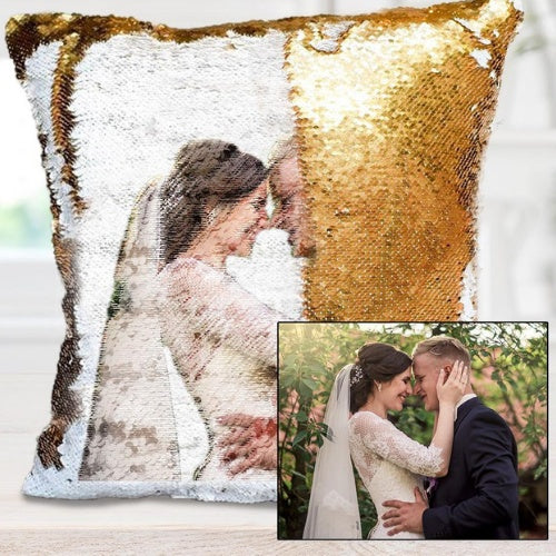 Custom Photo Sequin Pillow Personalized for Valentines, birthday, moms, dads, any occasion