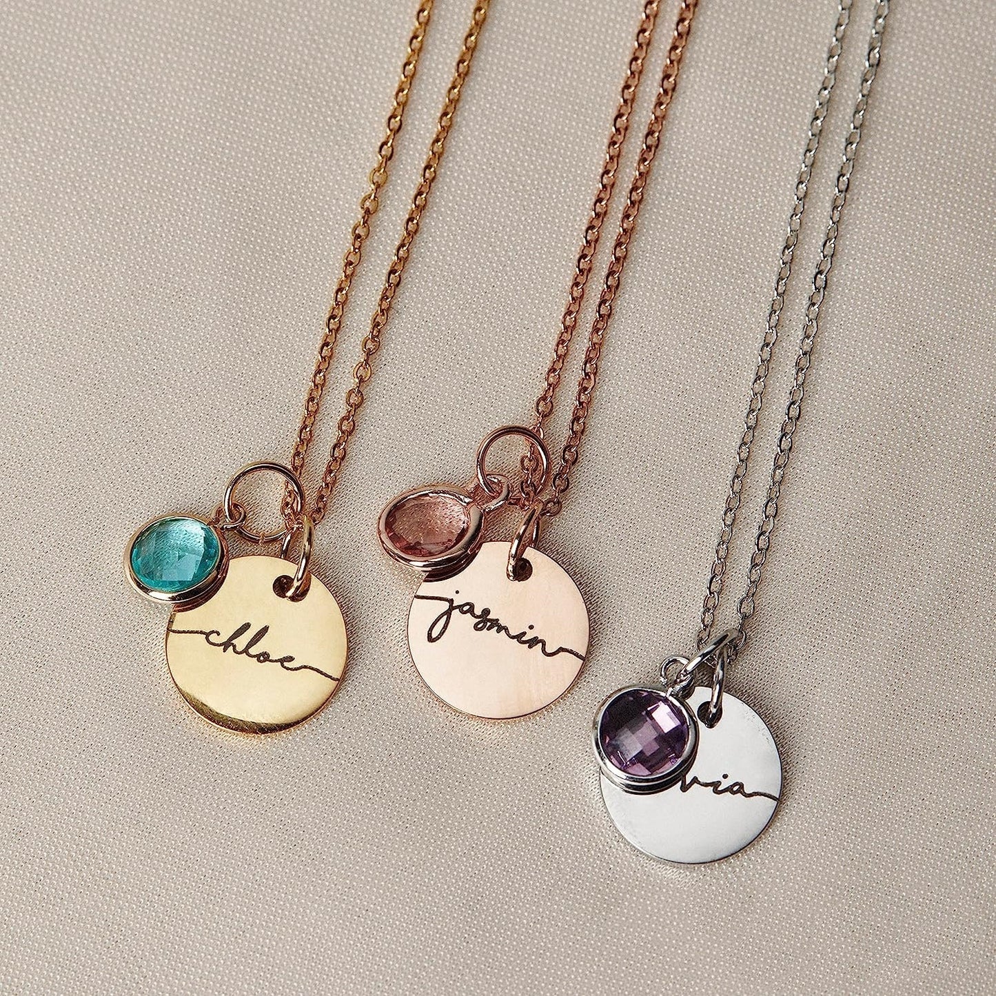 Personalized Birthstone Pendants Name Engraving Necklace - Stackable Jewelry Gift For Girlfriend, Mom, Wife, Daughter, Friend