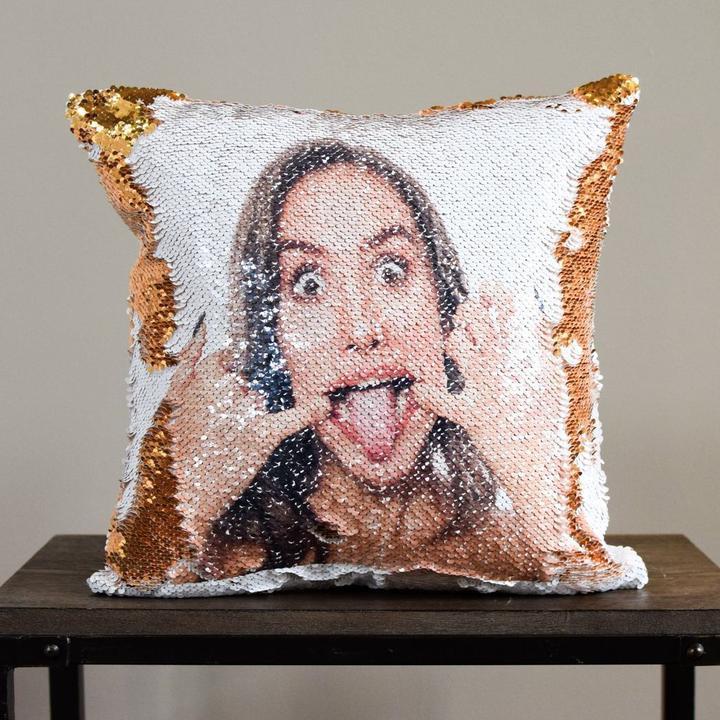 Custom Photo Sequin Pillow Personalized for Valentines, birthday, moms, dads, any occasion