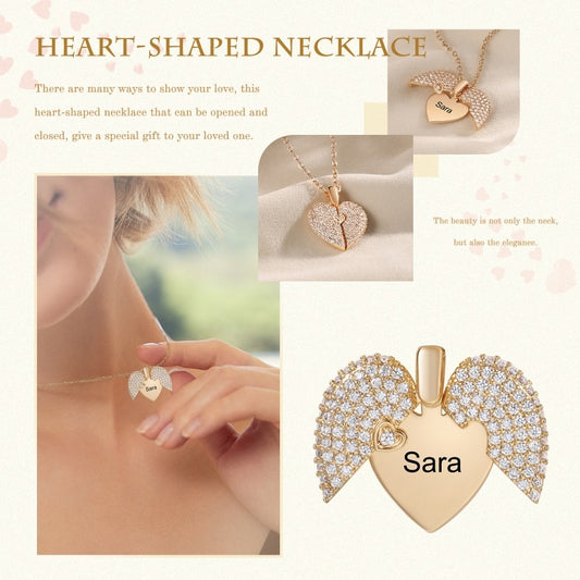 Custom Engraved Name Heart Locket Cubic Zirconia Paved Pendant Gifts for Mom Grandma Girlfriend