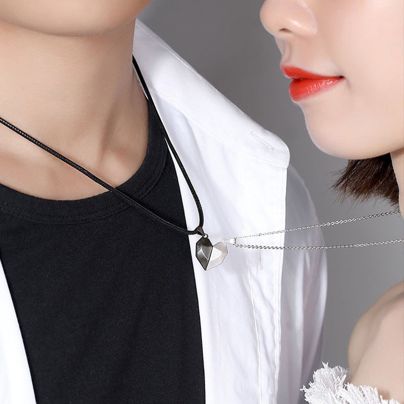 Magnetic Friendship and Lovers Heart Necklaces  -  Couple Magnetic Distance Faceted Heart Pendant Necklace Couple Jewelry Multicolor