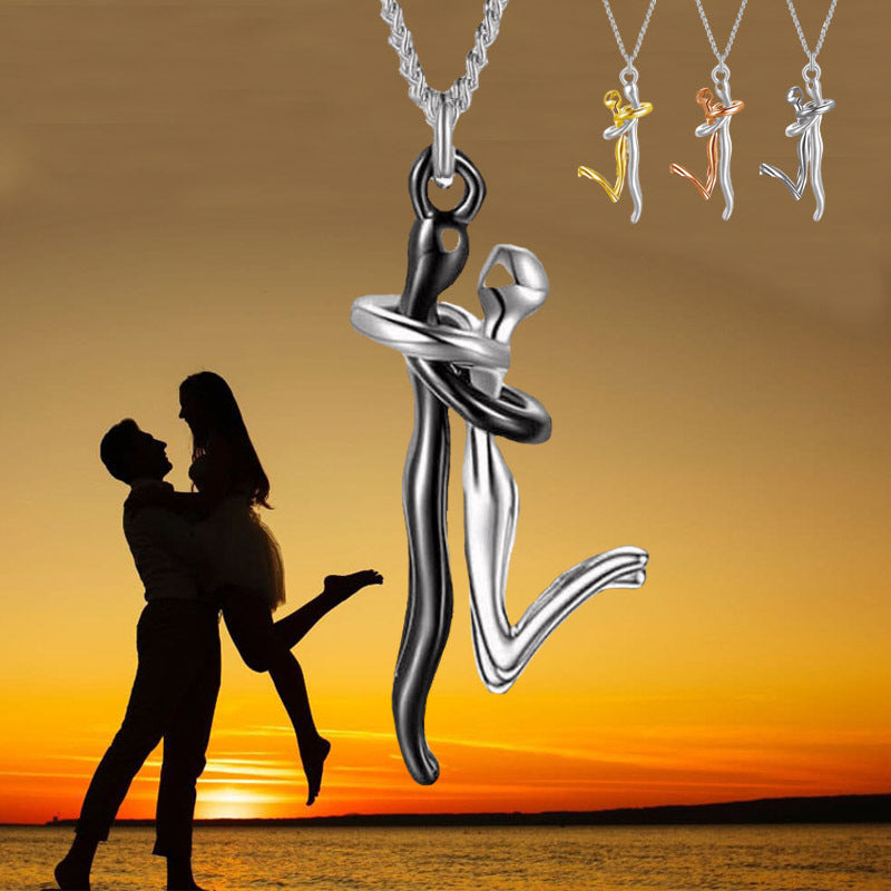 18K GF Fairytale Love Hug Unisex Necklace for Couple Anniversary Valentine's Day Gift Fashion Simple Temperament Clavicle Chain Pendant Necklace