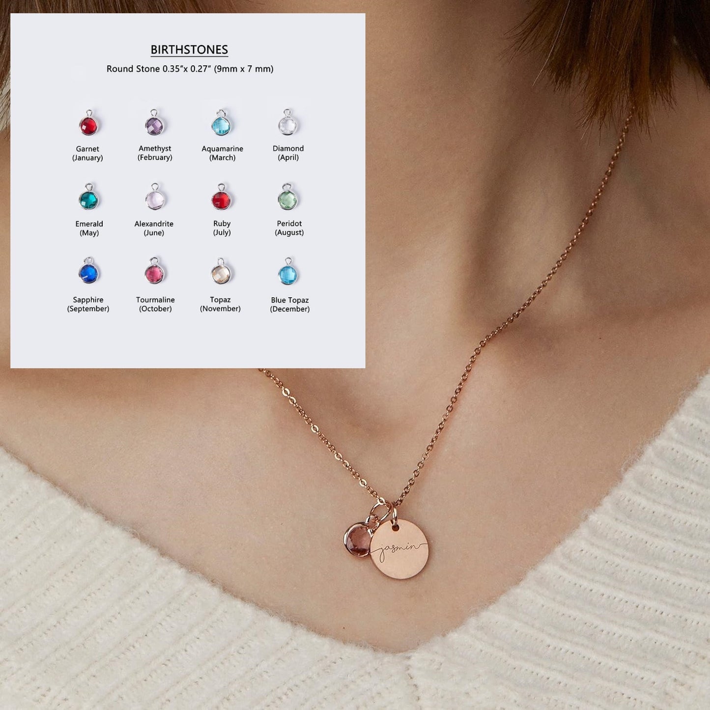 Personalized Birthstone Pendants Name Engraving Necklace - Stackable Jewelry Gift For Girlfriend, Mom, Wife, Daughter, Friend